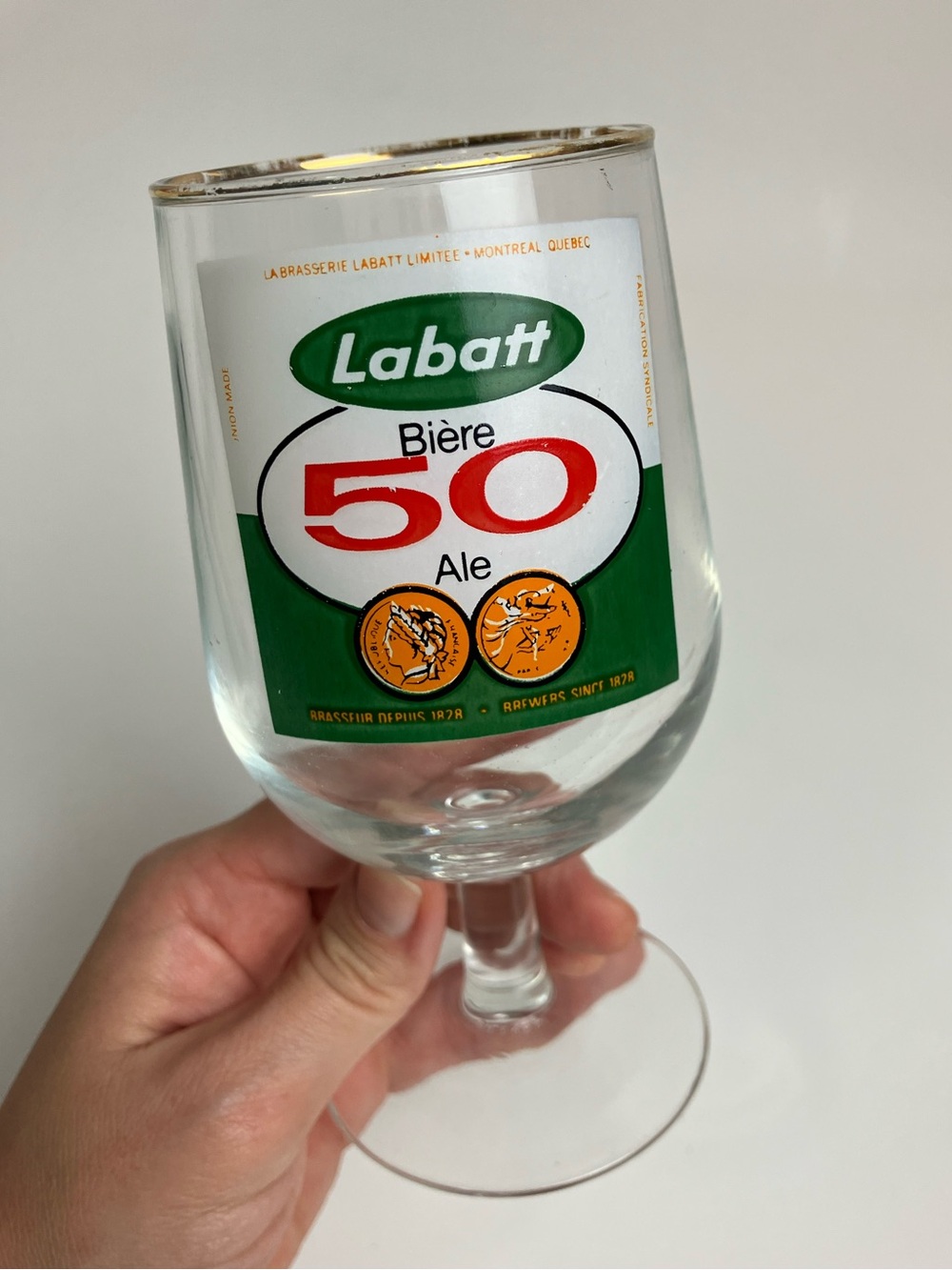 Vintage Labatt 50 Beer Glass Stemmed Goblet Made in France 70s Barware